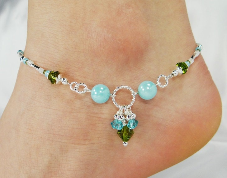 Anklet Ankle Bracelet Aqua Blue Jade Jewelry Semi Precious
