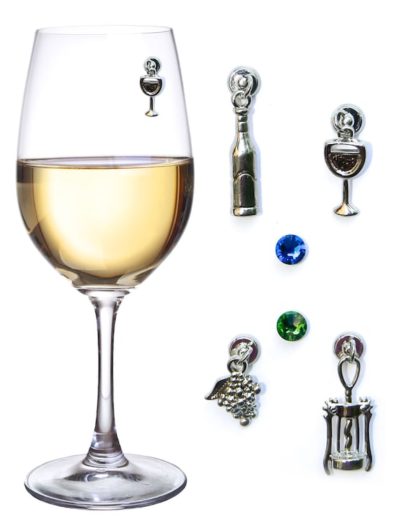Stemless Magnetic Wine Glass Charms Set of 6 Magnetic Silver