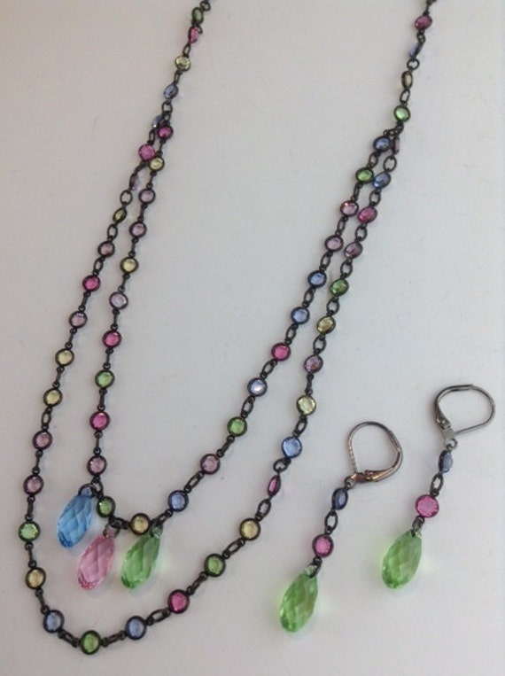 Mardi Gras necklace set Swarovski Cryatals by ScarletMareStudio