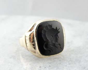 Unusual Mens Ring in Sterling Silver and Gold Cameo by MSJewelers