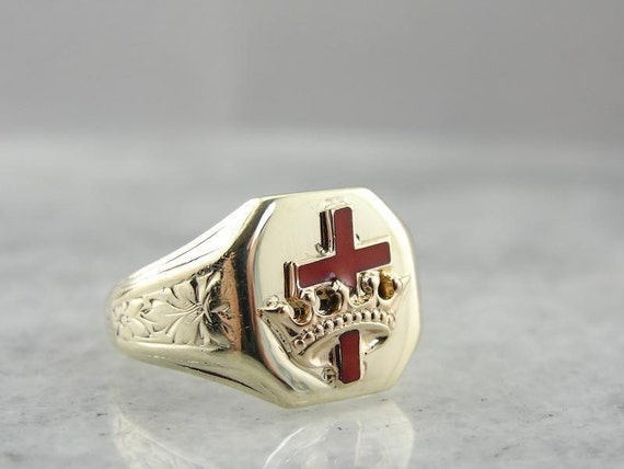 Knights Templar Green Gold Signet Ring XL8EYK by MSJewelers