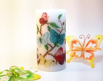 Colorful Butterflies Decorative Candle, Butterfly Art, Butterfly Decor, Butterfly Decoration, Butterfly Candle, Spring Decor, Blue Butterfly