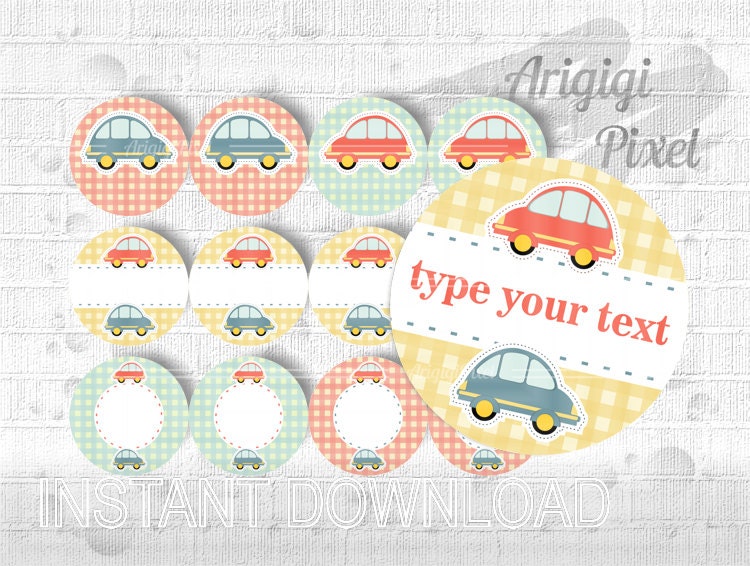 Type Your Text Car Toys circle tag editable PDF editable in