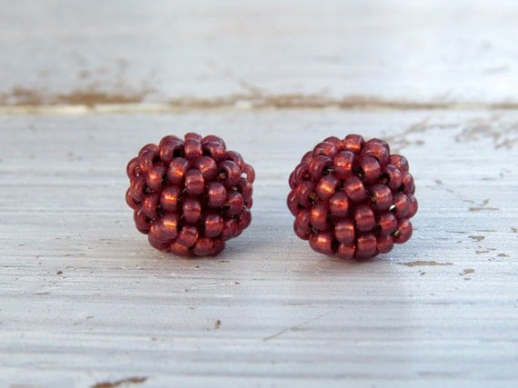 Marsala Opal - 2 small marsala red handwoven beads - handwoven beaded beads - handmade beads - seed bead beads