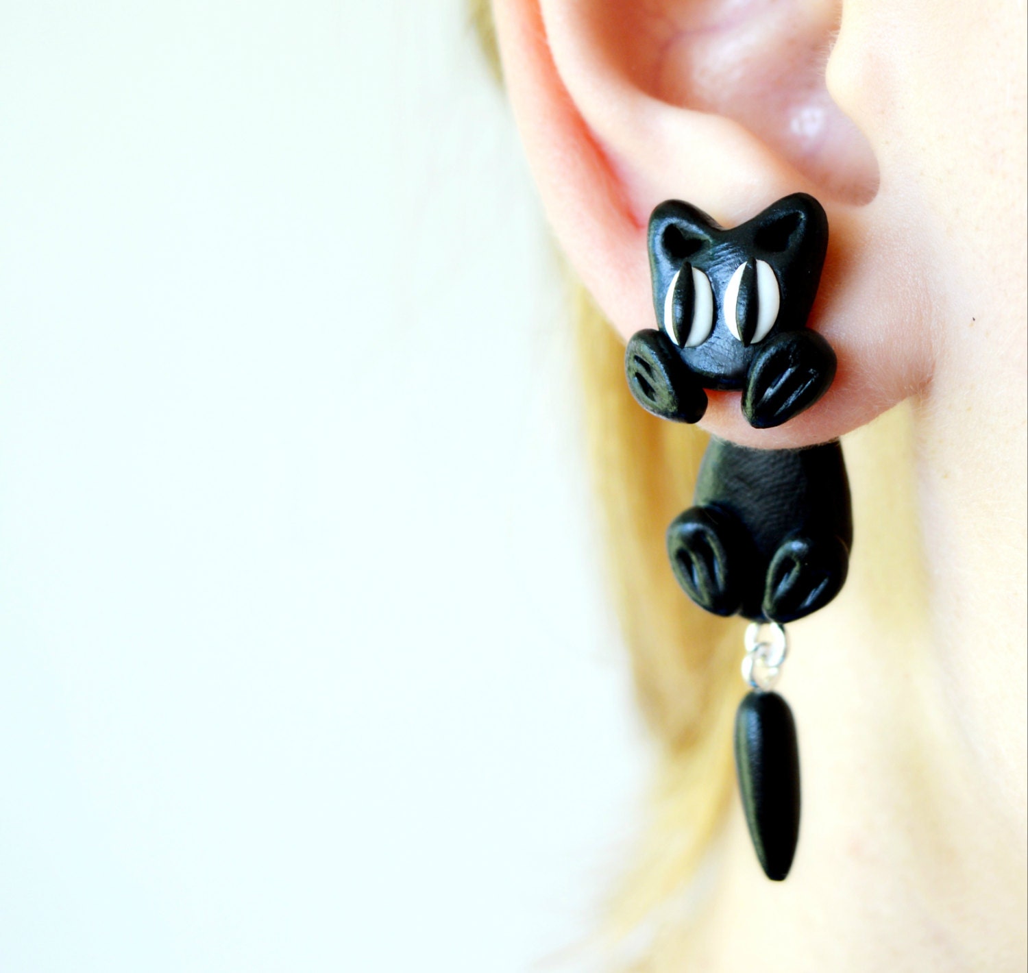 black cat double sided earrings cute ear jackets front back