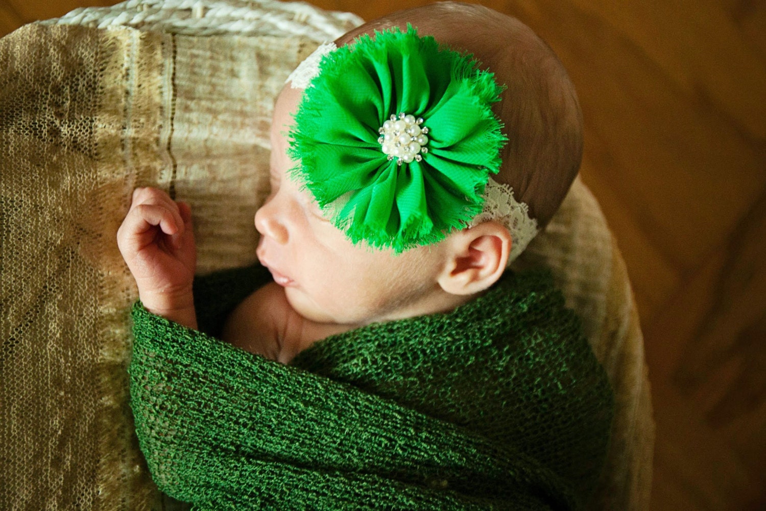 Green Flower Headband, St Patrick’s Day Headband, Green Baby Headband