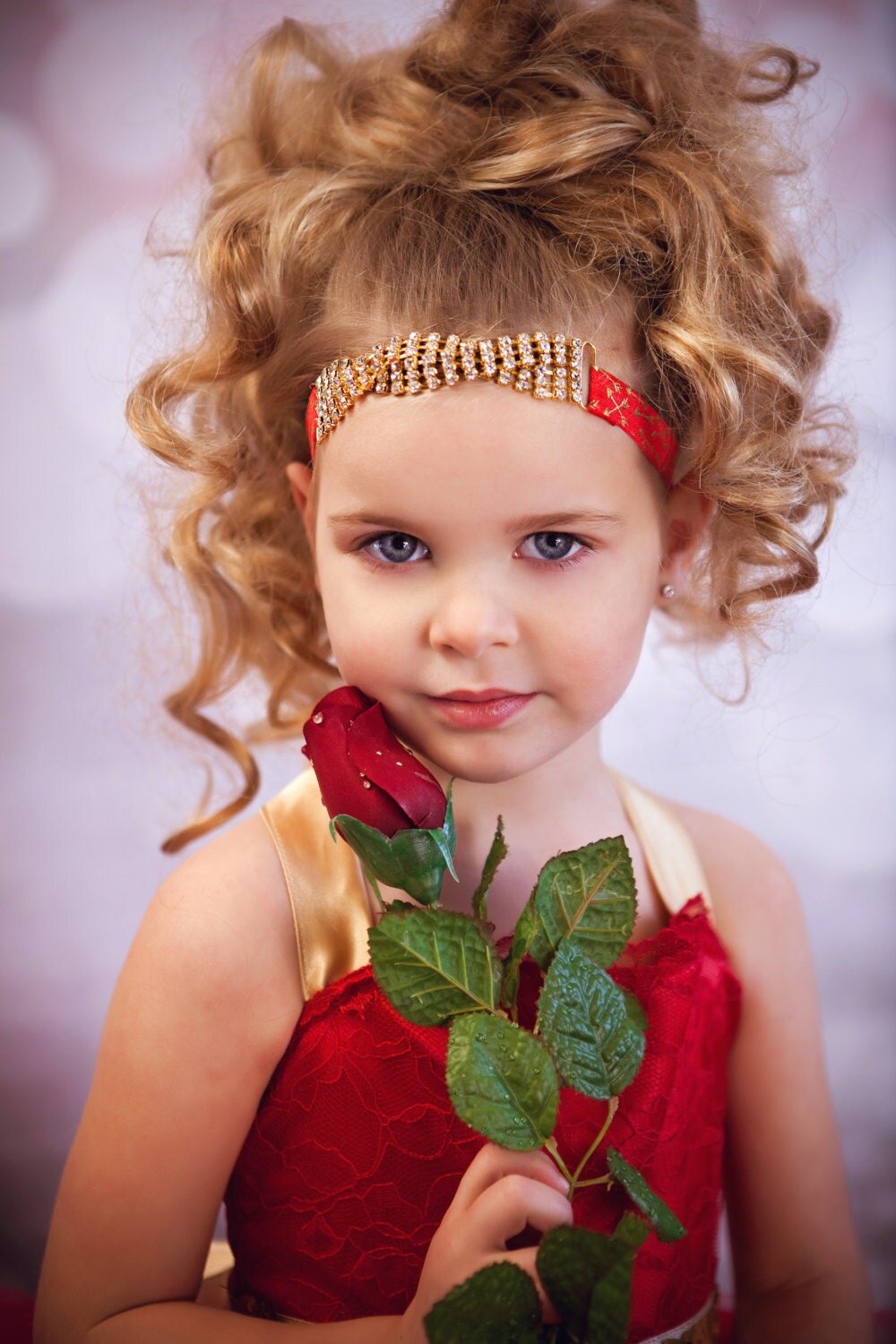 Red Gold Headband, Valentine’s Headband, Gold Rhinestone Headband, Gold
