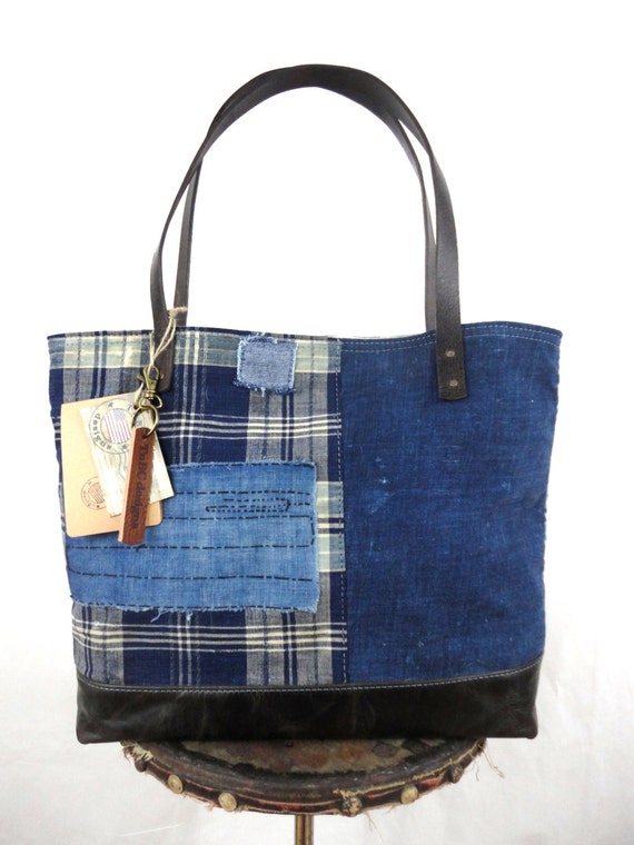 JAPANESE BORO TOTE Bag Purse Handwoven Indigo Dyed Early 1900's