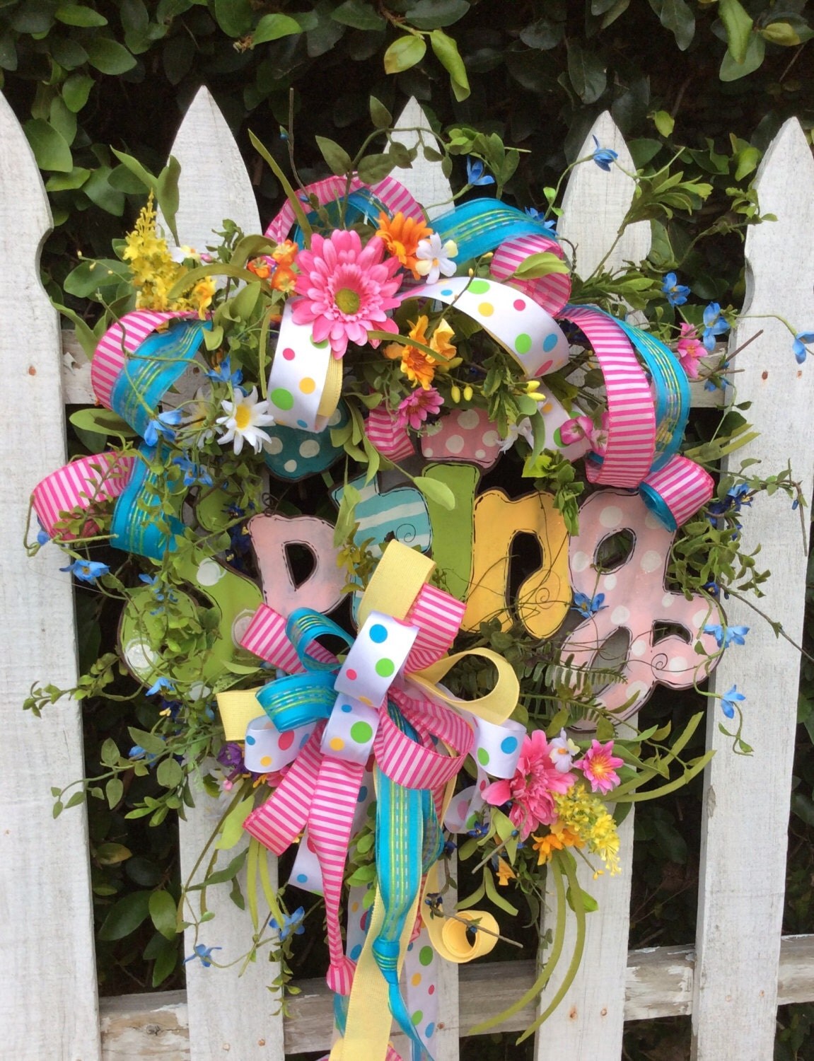 Spring Wreath Front Door Wreath Ribbon Wreath By Keleas On Etsy