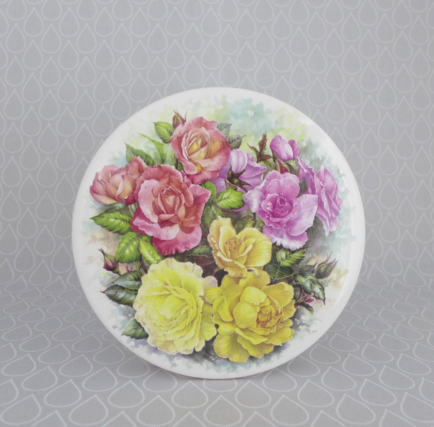 Vintage Ceramic Trivet Round Floral Trivet by
