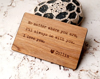 Walnut Wood Wallet Insert Card, Personalized 5th Anniversary Gift, Custom Laser Engraved Wallet Insert, Real Wood Wallet Card