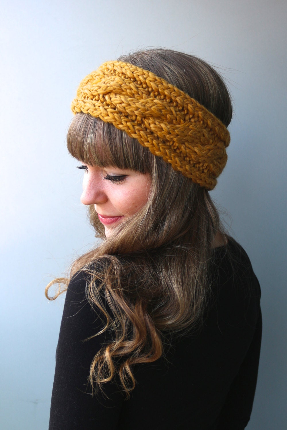 Wool & Acrylic Blend Yarn Knit Twisted Headband / Braided