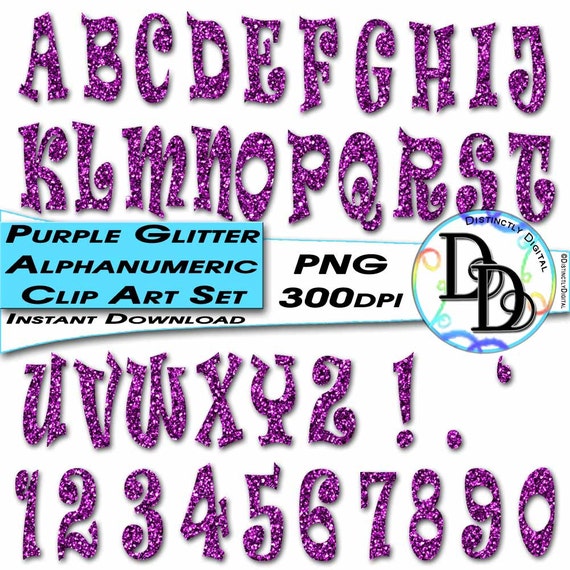 purple glitter letters alphabet numbers printable digital