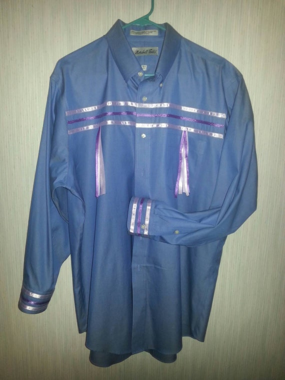 Native American blue Ribbon shirt men's regalia