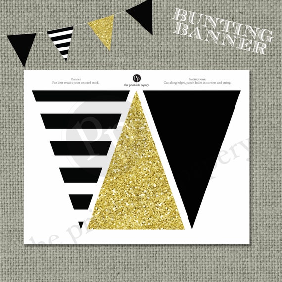 printable bunting banner black gold glitter decor