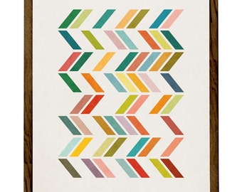 Slanted 3. Geometric art Mid century print geometric wall art multi colored green orange print mid century art geometric poster Latte Design