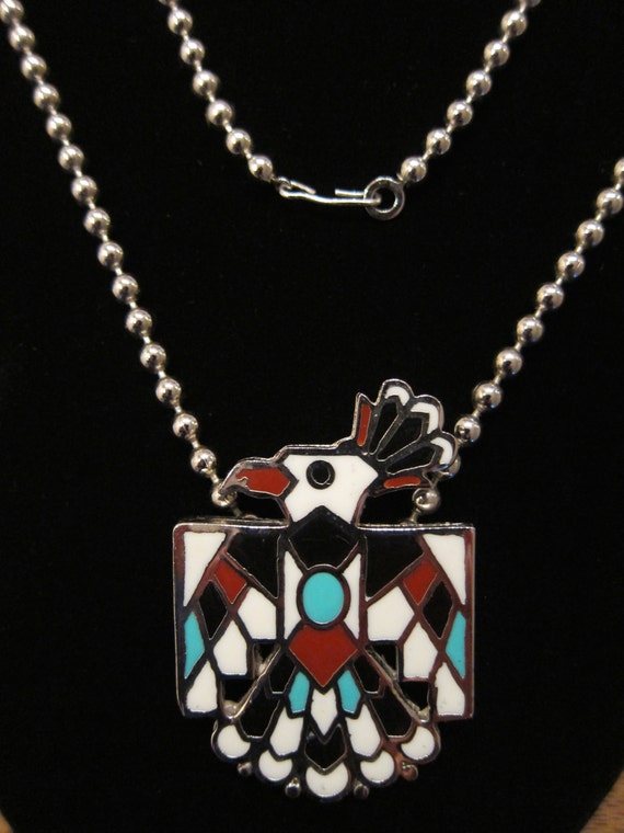 Vintage Large Navajo Thunderbird Zuni Bird Enamel and Silver