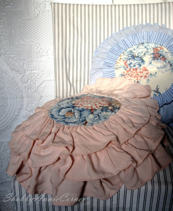 Country French pillows Ruffle round pillow by ShabbyAnnieCorner