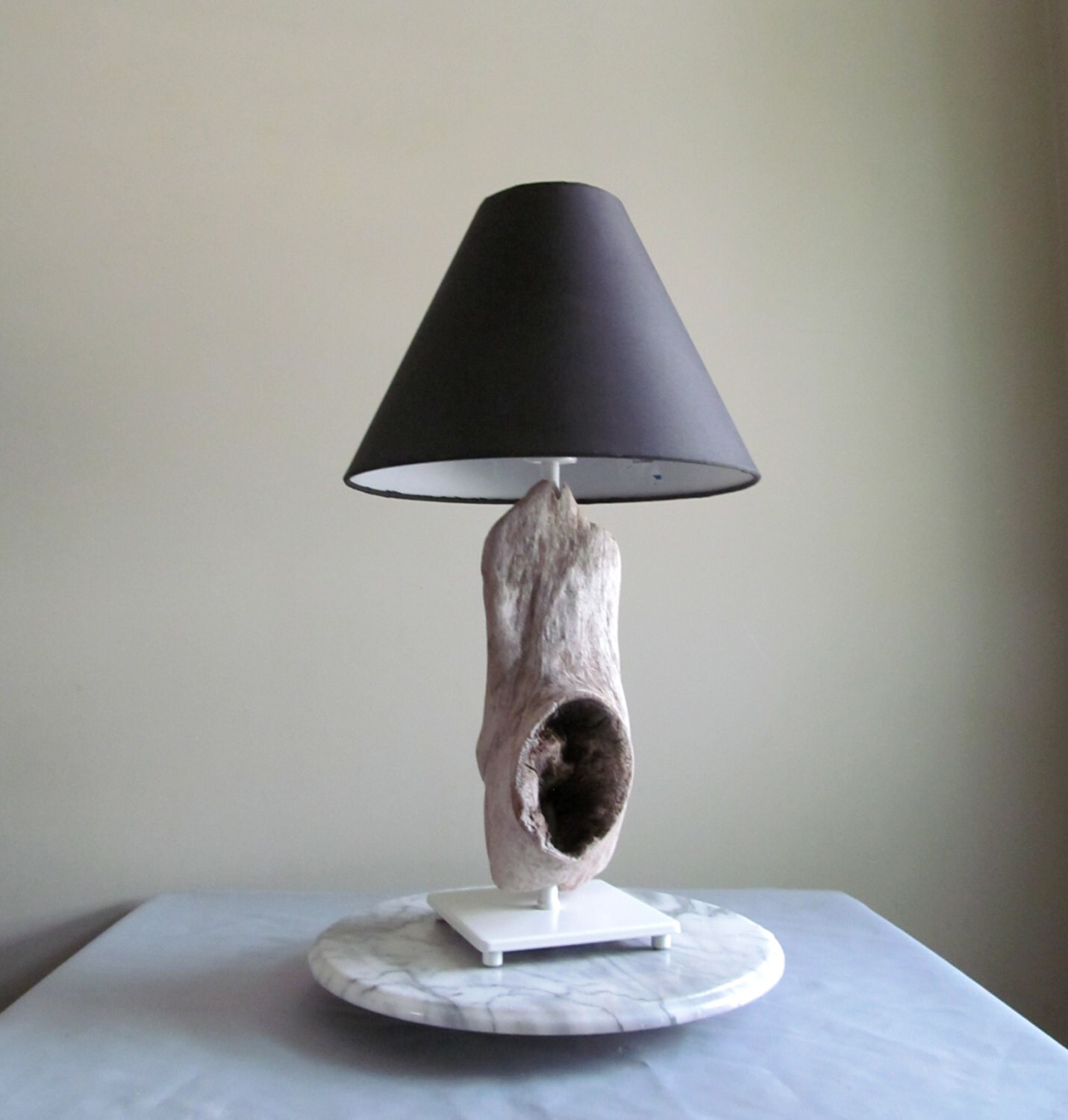 Unique Driftwood Table Lamp with White Base 14 Tall
