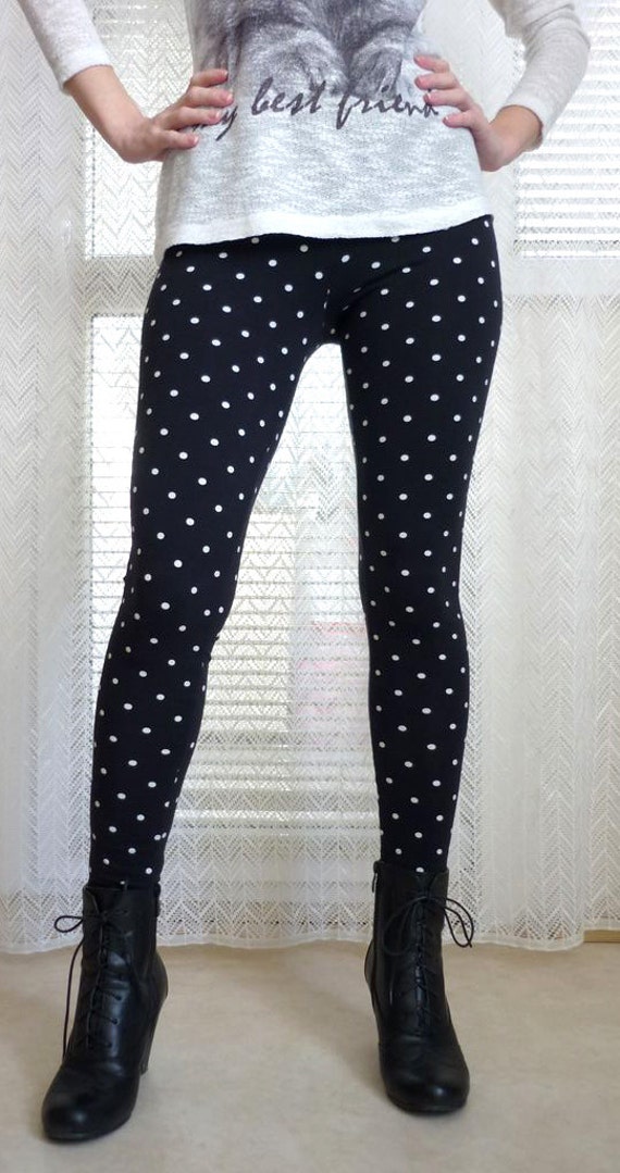 Womens Yoga Leggings Black Polka Dot Leggings by HuggingBearr