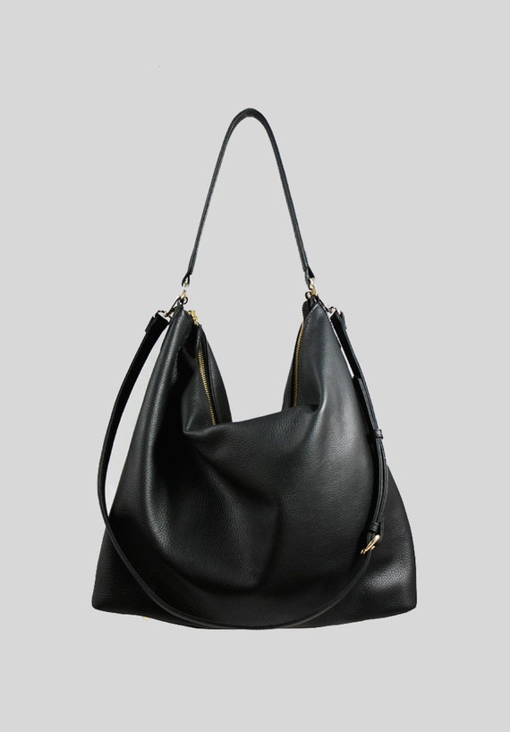 NELA Black Leather Hobo Bag LARGE Shoulder Bag by MISHKAbags
