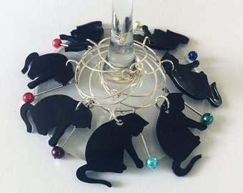 Cat Wine Charms, Black Cat Wine Charms, Cute Wine Charms, Crazy Cat Lady Gift, Wine Glass Charms,
