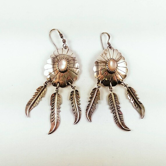 Vintage Navajo Sterling Pink Mother of Pearl Feather Earrings