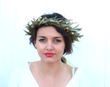 Dried Leaf Flower Crown, Bridal Halo,All Natural Woodland Hair Wreath,Gold Leaf - il_214x170.737784944_8ojo