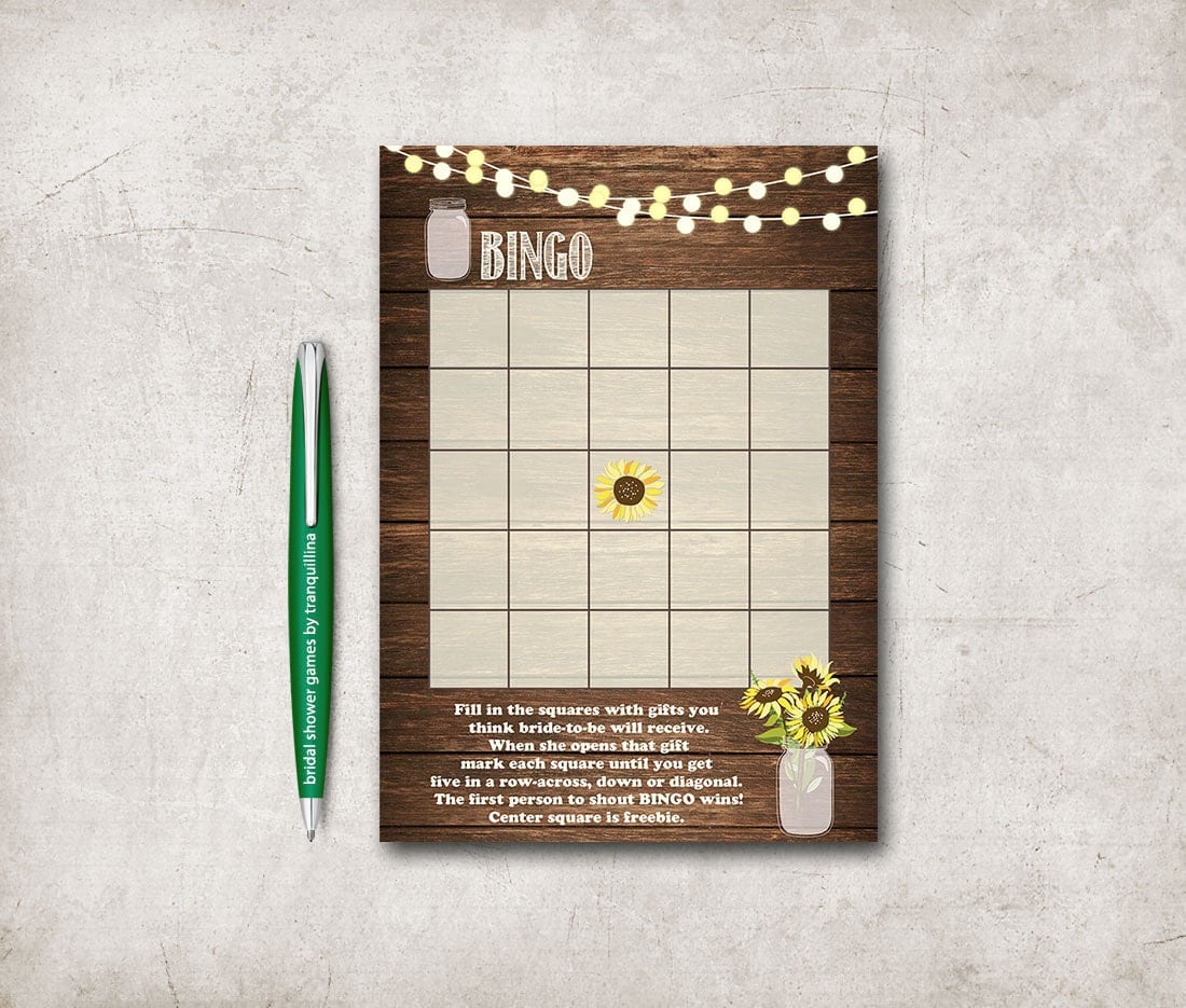 card bingo template baby Sunflower Games Shower Printable Rustic Bingo Bridal Bridal