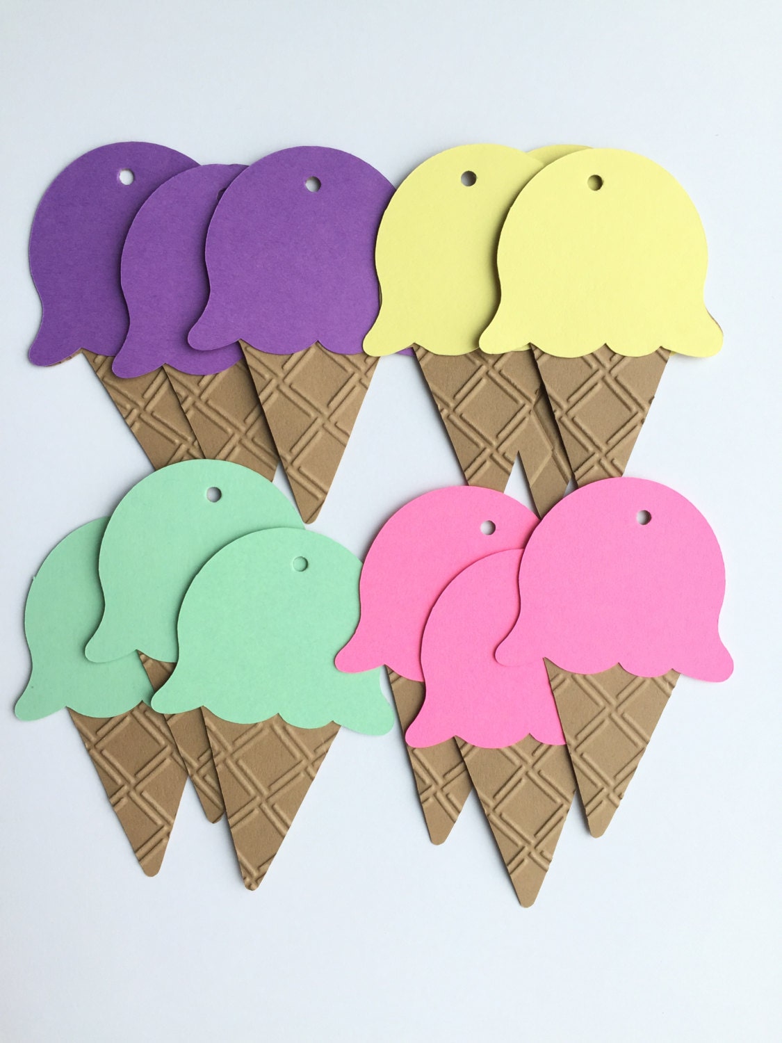 Embossed Ice Cream Cone Tags Set of 6