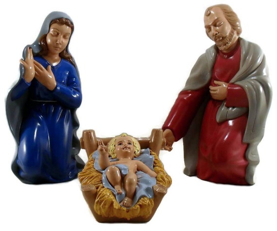 Atlantic Mold Nativity Vtg Ceramic Set Jesus Mary Joseph