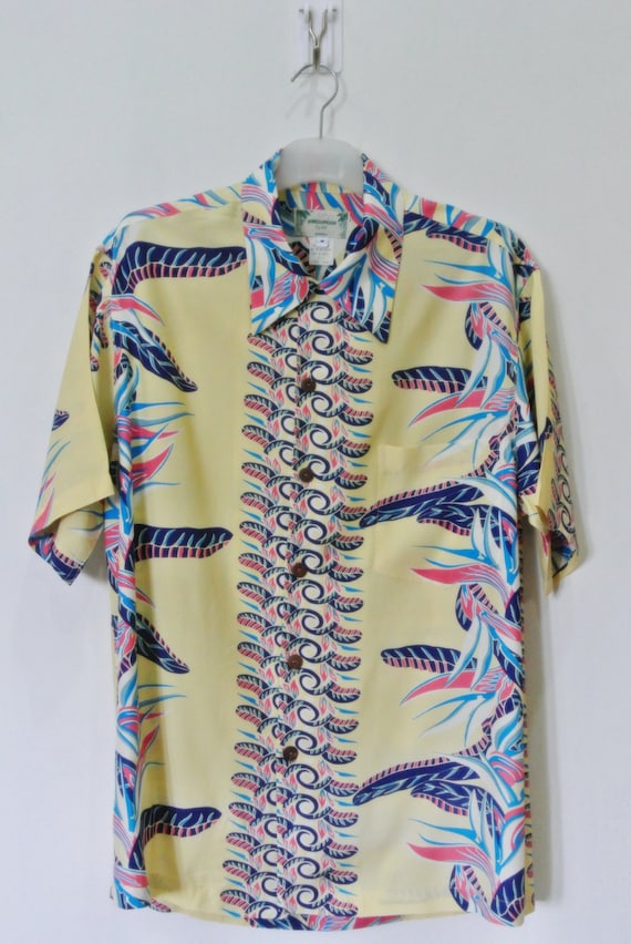 Vintage KAMEHAMEHA Rayon Hawaiian Shirt Light Yellow by neverfull