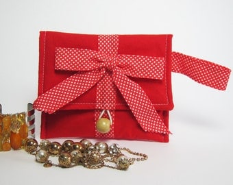 Gift idea women - Red Pochette - Cosmetic Make up Case - Bijoux case, money wallet, tobacco case - Multifunctional fabric wallet -