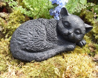 Cat Statue,Black Cat Statue,Black Cat Memorial,Garden Cat Statue,Sleeping Cat Sculpture,Garden Cat Statue,Pet Memorial Marker,Concrete