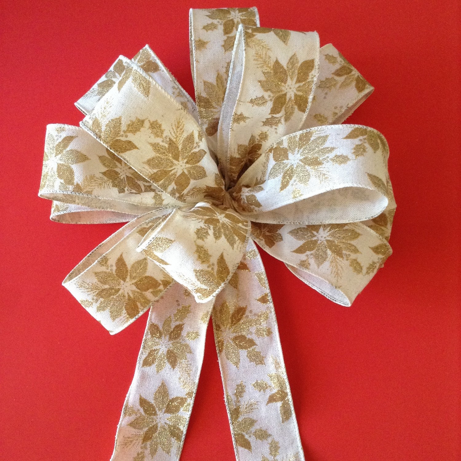 Christmas Gold Poinsettia Bows / Christmas Tree Bows