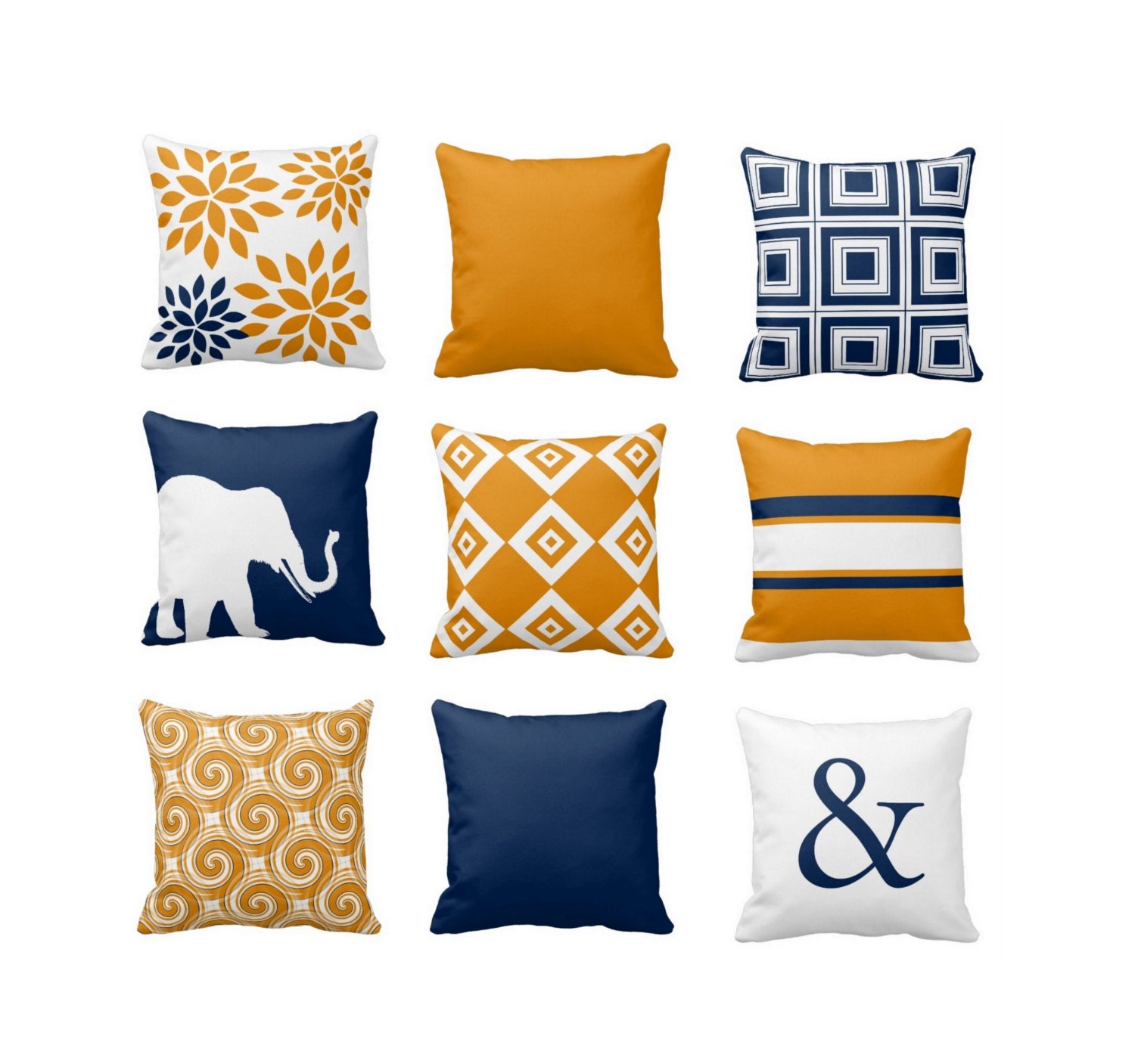 Throw Pillow Covers Navy Orange Pillow Couch by HLBhomedesigns