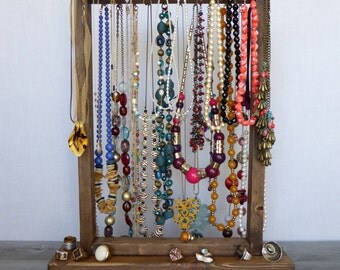Jewelry organizer - Necklace holder with 24 gold/silver hooks - Necklace or bracelet stand - handmade in Greece - natural wood