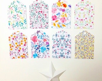 10 Gift tags, wedding decoration, gift decoration, birthday, flowers, liberty pattern, étiquettes cadeaux, anniversaire, mariage