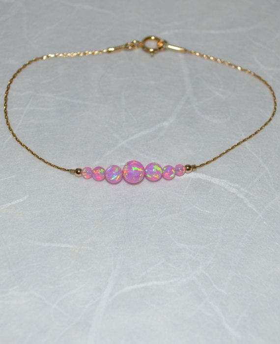 Pink Opal Bracelet, Opal Jewelry, opal ball/bead bracelet, opal gold bracelet, simple/elegant tiny dot horizontal bar bracelet