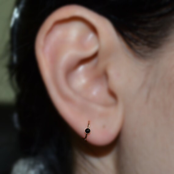 Gold Tragus Earring 2mm Onyx - Rook Earring - Nose Ring Stud - Cartilage Earring - Daith Piercing - Helix Jewelry - Septum Piercing