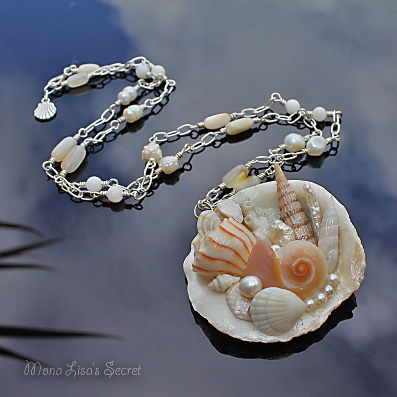 Long Seashell Necklace Mosaic Seashell Pendant Mermaid