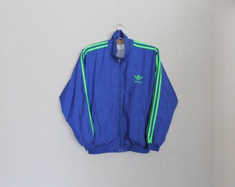 Vintage Adidas Sports Jacket Blue Green Striped Athletic Windbreaker ...