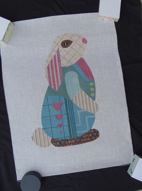 TS Needlepoint Canvas Bunny Rabbit Patchwork FREE Shipping