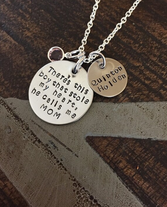 Mom Necklace There this boy who stole my heart Handstamped Necklace Personalize Jewelry Mothers Day Gift Valentines Day Gift Custom Necklace