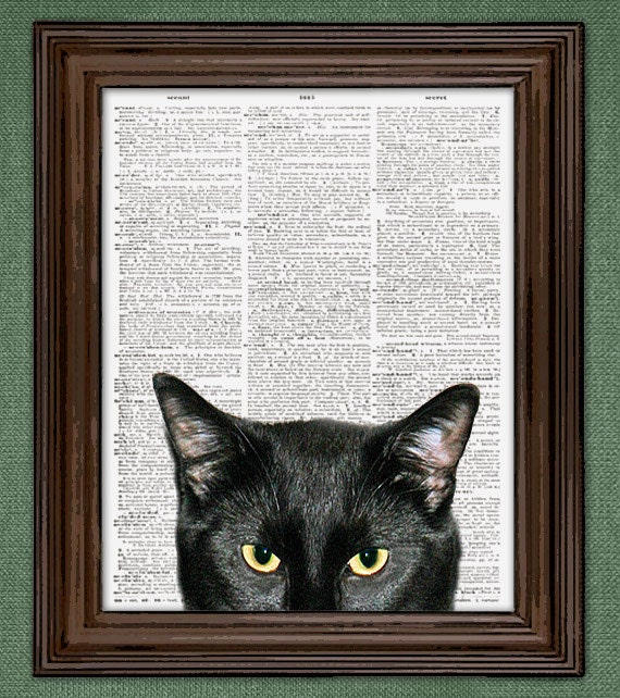 Curious Cat Dictionary Page Art Print Kitten Art Print on