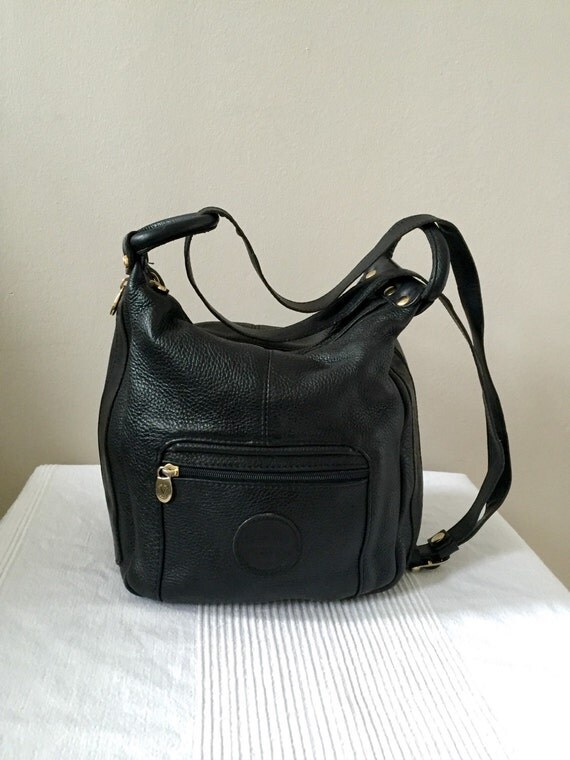 Vintage Italian VALENTINA Black Pebbled Leather Shoulder