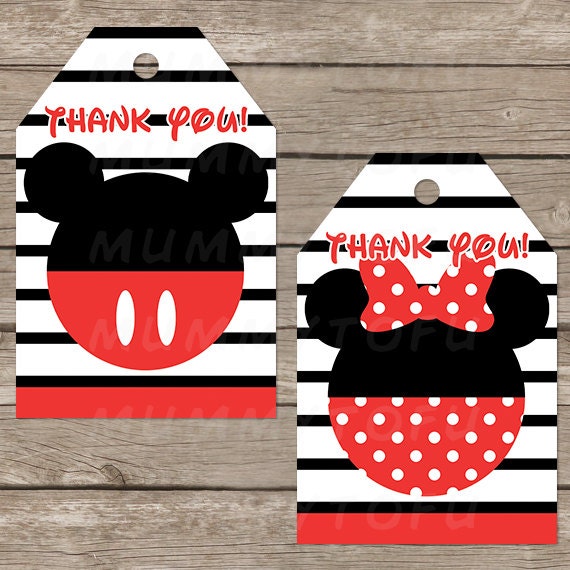 mickey minnie mouse birthday party thank you favor tags diy