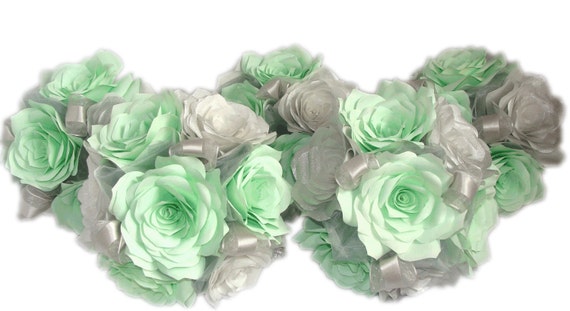 Mint green and silver Wedding party bouquets by CENTERTWINE