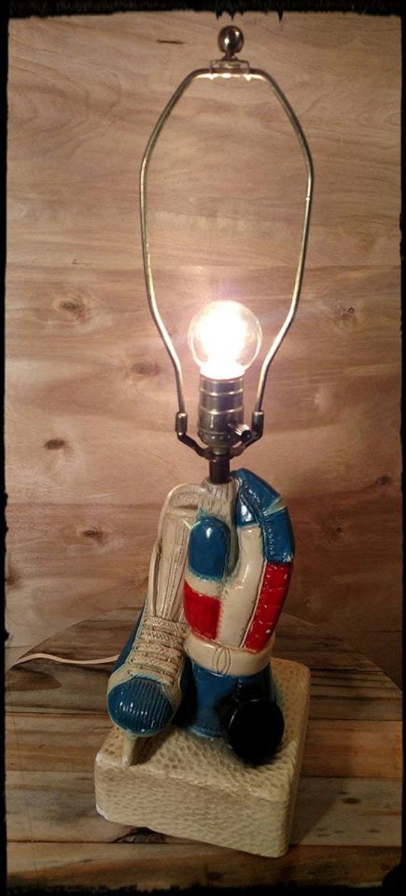 Vintage Sports Lamp with Hockey Skate and Glove / Ceramic