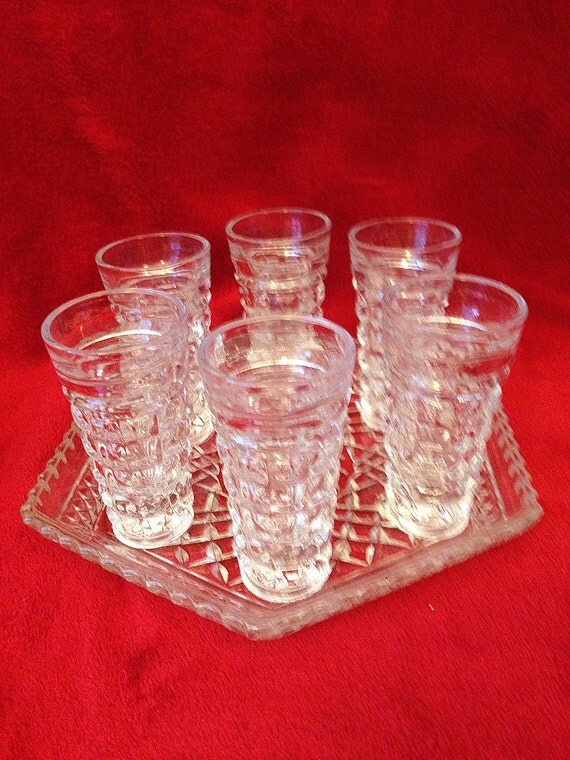 Italian Shot Glasses Diamond Cut with Tray Set by MyFoundVintage